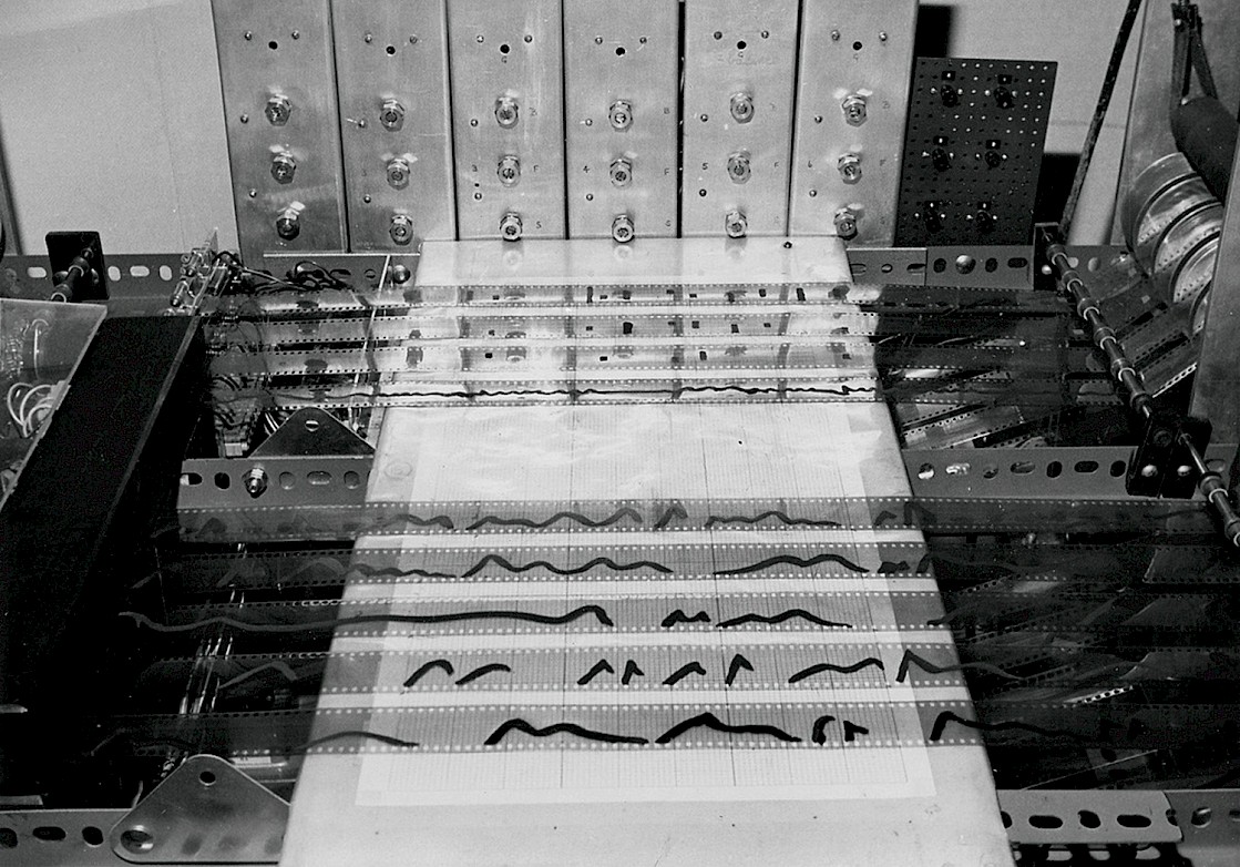 The Oramics Machine is an electro-mechanical and opto-electronic musical interface conceived, co-designed and commissioned by Daphne Oram between 1962 and 1969. It used optical scanning technologies to read and interpret hand-drawn waveforms (timbres) and sequences of control information for musical pitch and dynamics. It can be seen as a forerunner of MIDI sequencing and the digital audio workstation (DAW).